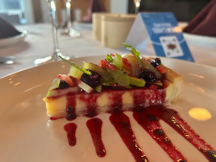 Dessert with berry coulis