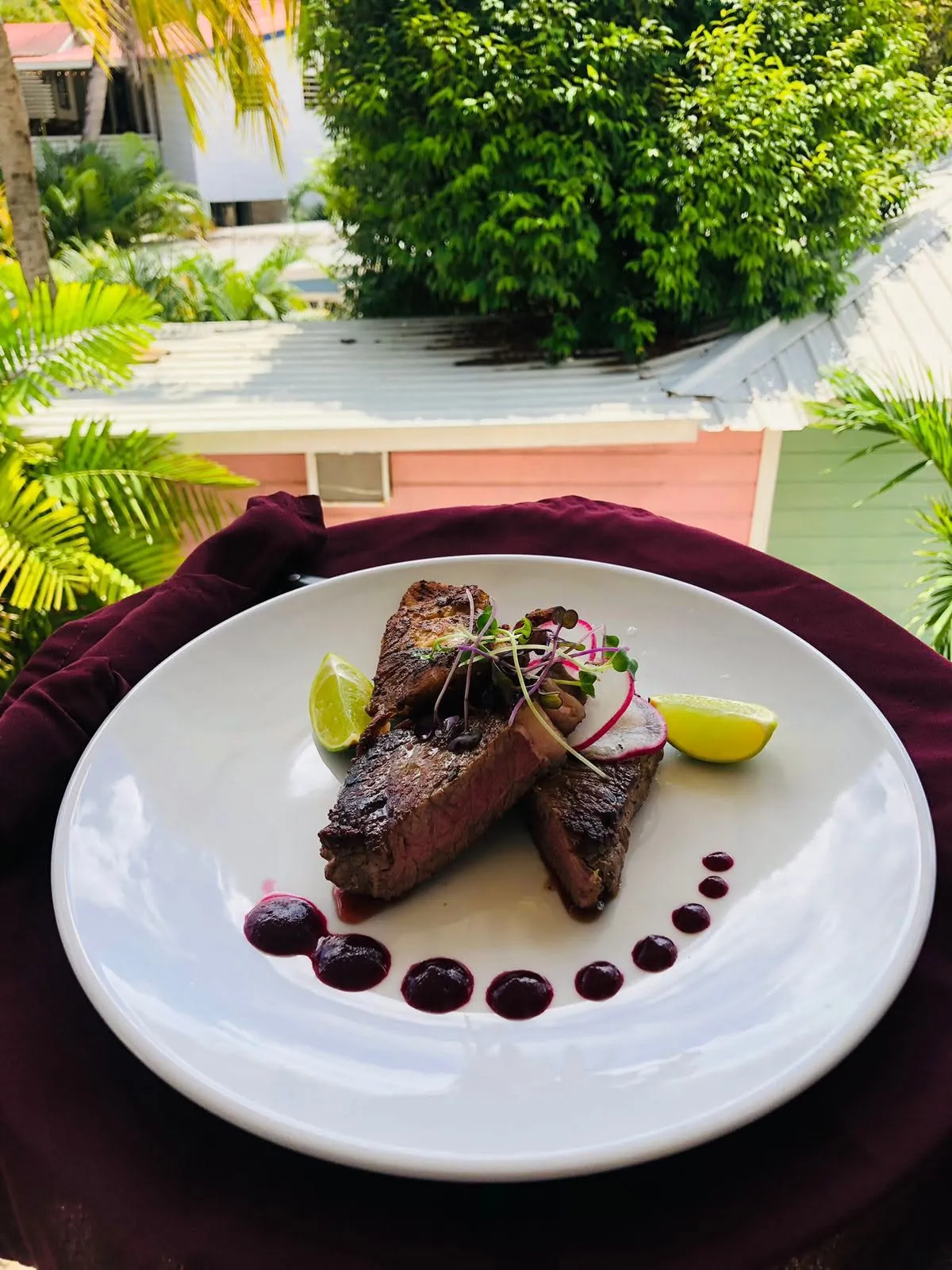 Grilled steak with red wine reduction