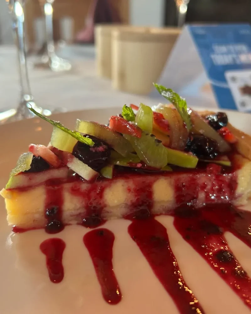 Dessert with berry coulis