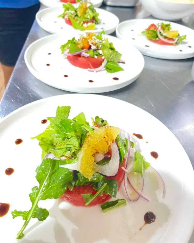 Plated salads ready for service
